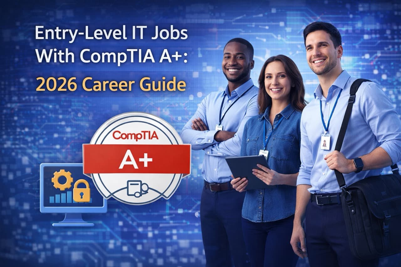 IT professional starting their career with CompTIA A+ certification at a help desk workstation